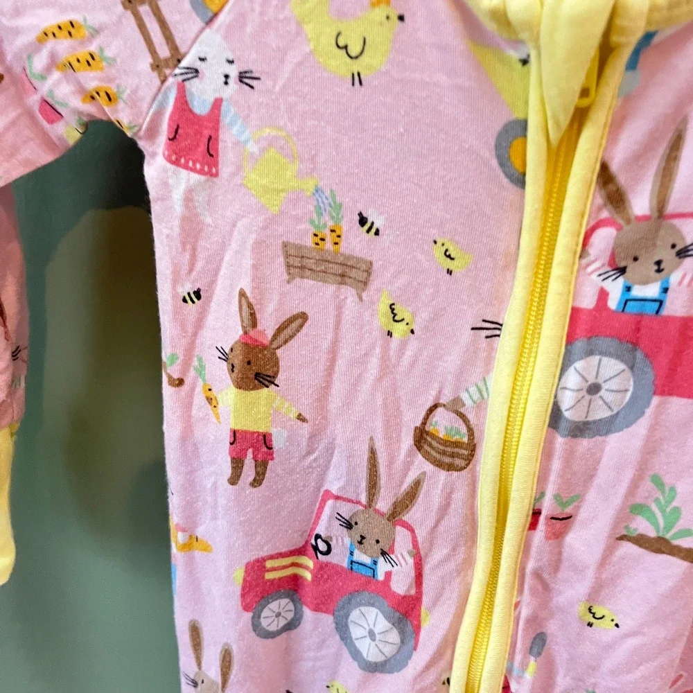 Little Sleepies Bunny Garden‎ Bamboo Zippy Pajamas Pink 6-12 Months LS-BG-612